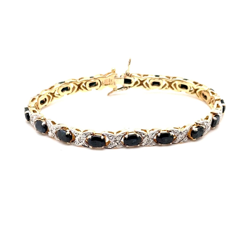 Vintage 925 Sterling Gold Tone Sapphire & Diamond Accent XOXO Tennis Bracelet 7"